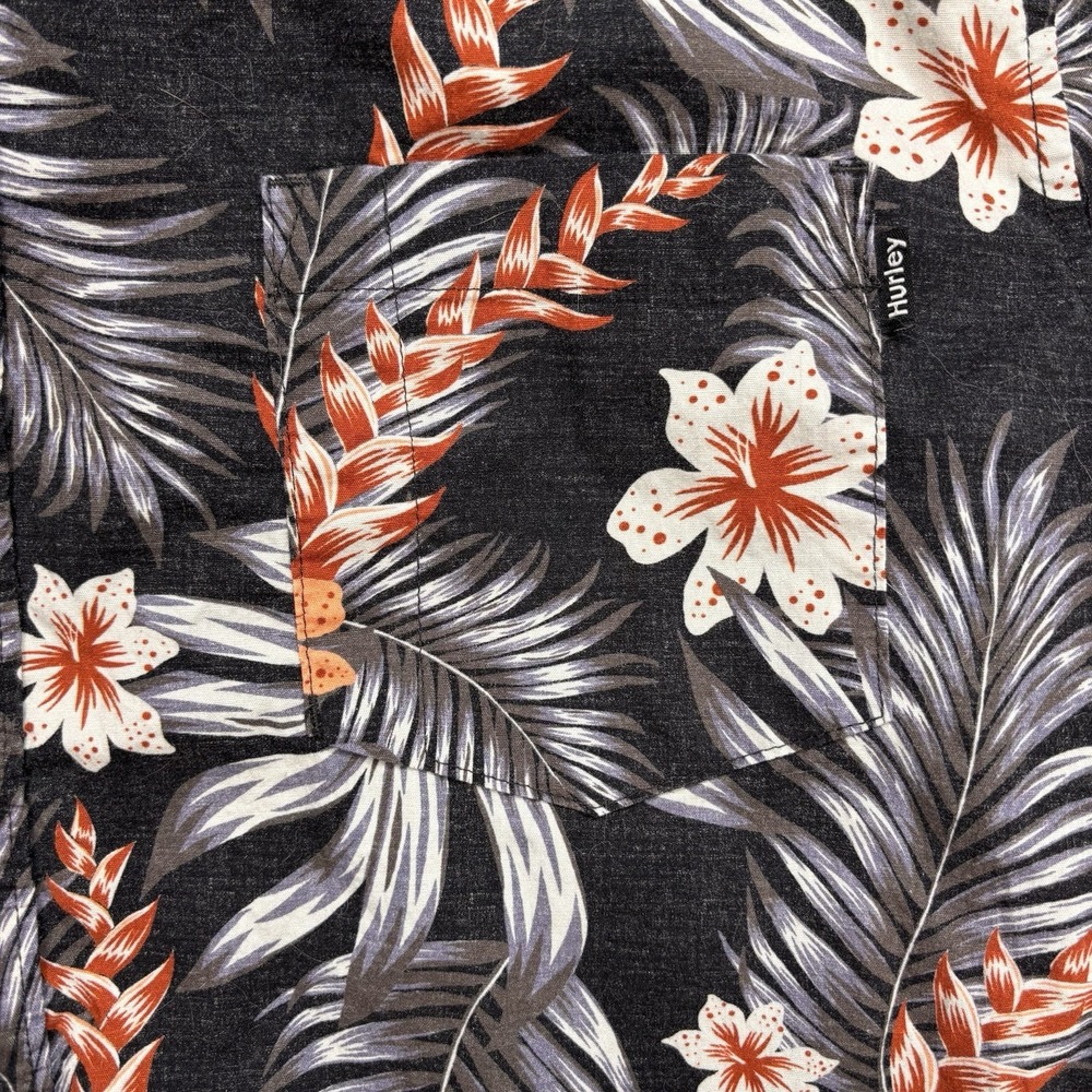 Hurley Shirt Mens Large Gray Floral Short Sleeve Button Up Casual Hawaiian - Picture 3 of 10